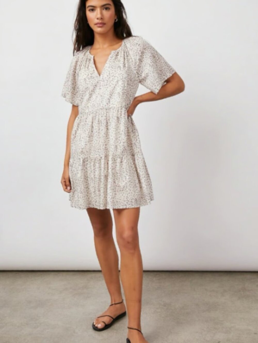 NWOT RAILS Clarissa Watercolor Cheetah Tiered Mini Dress S White Beige